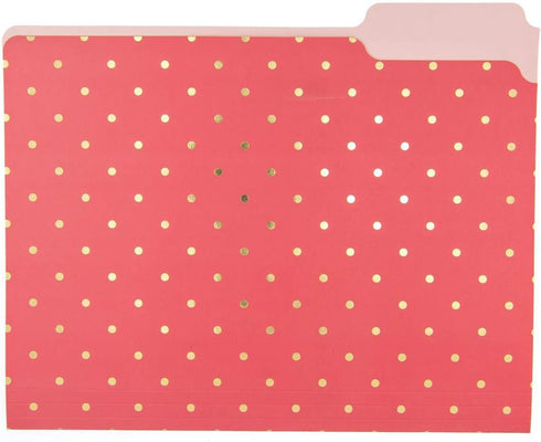 Graphique Flamingo Pink File Folder Set, Includes 9 Folders and 3 Unique Flamingo and Polka Dot Designs, Gold Foil on