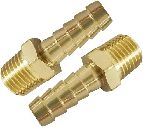 Avanty Brass Hose Barb Fitting, 1/8" Barbed x 1/4" NPT Male Adapter Connector, Pack of 2