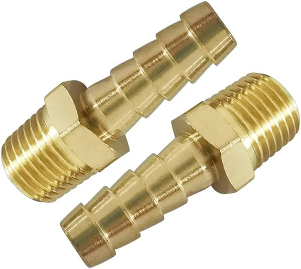 Avanty Brass Hose Barb Fitting, 1/8" Barbed x 1/4" NPT Male Adapter Connector, Pack of 2