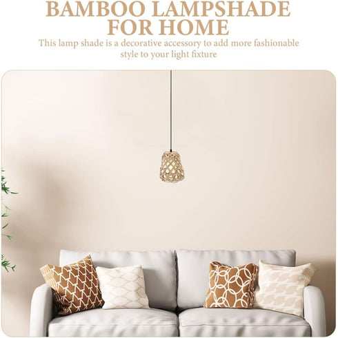 Sewroro 4pcs Bulb Woven Bamboo Lamp Shade Rustic Style Ceiling Lamp Chandelier Cover for Pendant Light Ceiling Fan