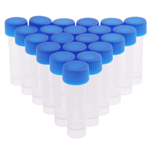 50 Pieces 5 ML Plastic Cryovial Test Tubes with Blue Screw Caps, Graduated Clear Sample Vial Container