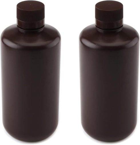 Othmro 2Pcs 33.8oz Plastic Containers - 1000ml Small Mouth Liquid Solid Storage Bottles, Brown