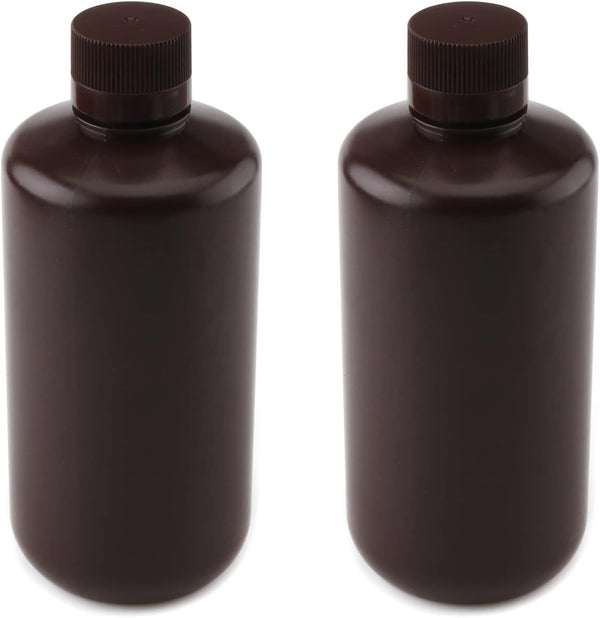 Othmro 2Pcs 33.8oz Plastic Containers - 1000ml Small Mouth Liquid Solid Storage Bottles, Brown