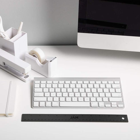 JAM PAPER Strong Aluminum Ruler - 12 Inch Metal Ruler with Non-Skid Cork Backing - Grey Metallic - Sold Individually