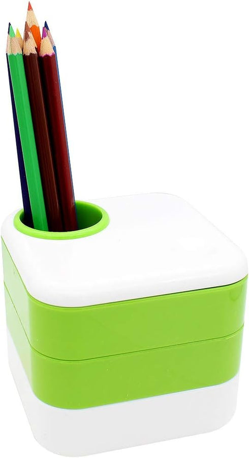 Green Pencil Holder Pen Containers for Desk, 3 Rotating Drawer Desk Organizer, Square