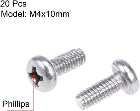 uxcell M4x10mm Machine Screws, Pan Phillips Cross Head Screw, 304 Stainless Steel Fasteners, 20Pcs