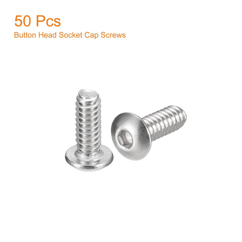 uxcell #6-32x3/8" Button Head Socket Cap Screws, 50pcs 304 Stainless Steel Hex Bolts Fasteners