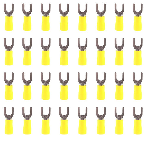 50Pcs M5 Insulated Fork Spade Wire Connector 12-10 AWG U Type Electrical Crimp Terminals Yellow