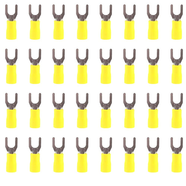50Pcs M5 Insulated Fork Spade Wire Connector 12-10 AWG U Type Electrical Crimp Terminals Yellow