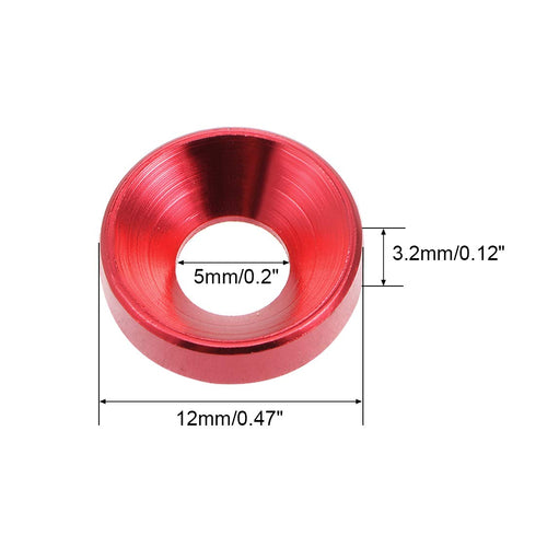 uxcell 10Pcs Aluminum Alloy Countersunk Washer for Screw Bolt, 0.47" x 0.2" x 0.13", Red