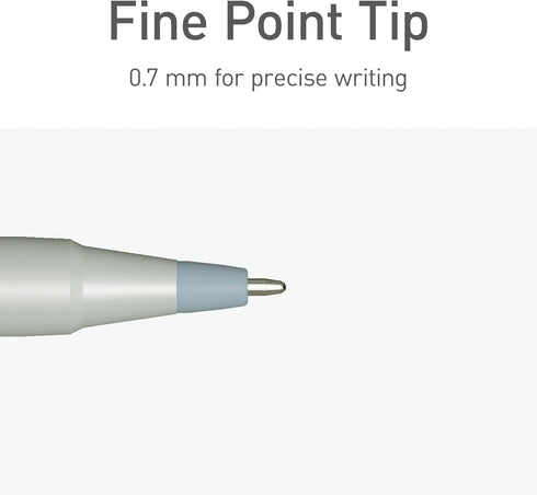 Pentonic Ballpoint Pens, 10 Count, Frosted Pale Gray Barrel with Black Ink, 0.7 mm Fine Point for Journaling