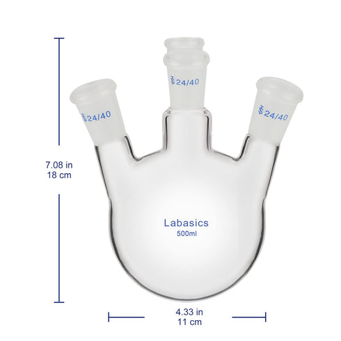4 Neck Round Bottom Flask RBF, Heavy Wall Borosilicate Glass Lab Flask with 4 Bevel Necks, 500 ml