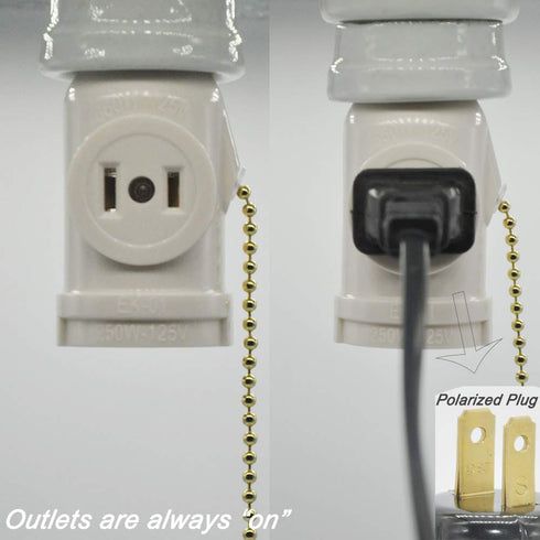 2 Pack E26 Bulb Socket to Outlet Splitter, 2 Outlet Light Socket Adapter, White, with Pull Chain Switch, UL Listed