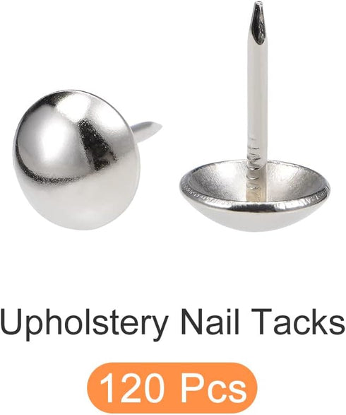Upholstery Nail Tacks, 120Pcs Iron Round Thumb Push Pins for House Construction, Silver Tone