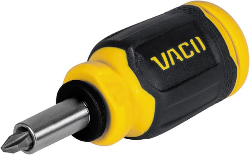 VACO VAC1080 Multi-Bit Stubby Screwdriver, 8-in-1 Adjustable Magnetic Tool with Phillips, Slotted, Square Bits
