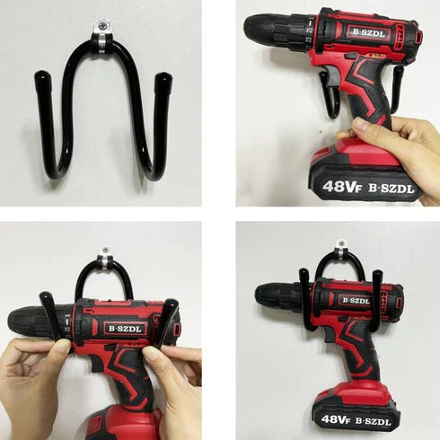 Power Tool Organizer, Wall Mount Garage Storage Rack, Hanger Hook for Drill, Cable, Accessories Bag, Holds 4 Drills