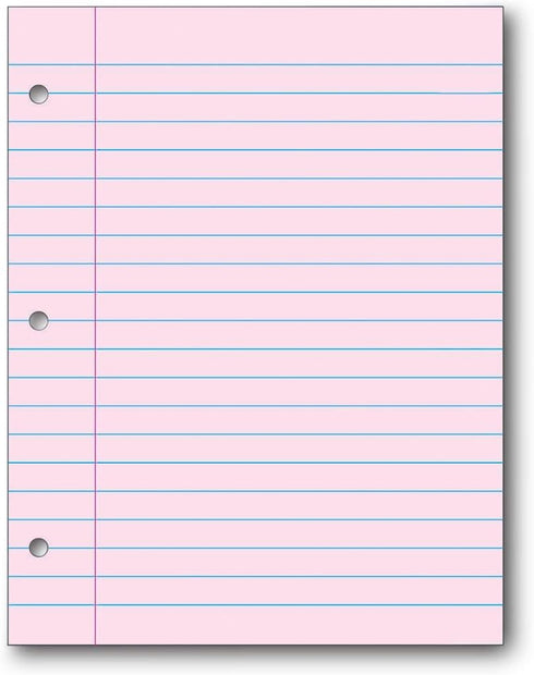 School Smart 3-Hole Punched Filler Paper, 8-1/2 x 11 Inches, Pink, 100 Sheets