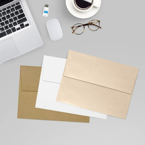 LUXPaper A7 Invitation Envelopes | 5 1/4" x 7 1/4" | 50 Qty | Peel & Press | Taupe Metallic | 80lb. Text