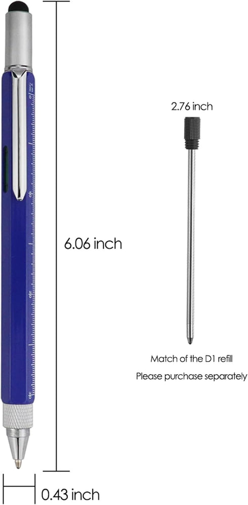 HeTaoCat Metal Multi-tool - 6-in-1 Stylus Pen with Screwdriver, Ruler, Bubble Level, and Ballpoint Pen (Blue)