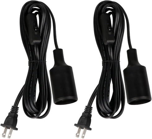 Zevnico 2PCS Hanging Light Socket with 15 FT Cord, Black E26 Extension Cord