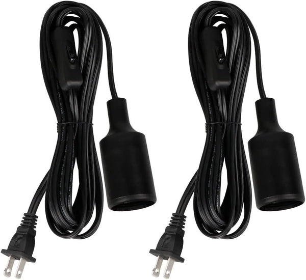 Zevnico 2PCS Hanging Light Socket with 15 FT Cord, Black E26 Extension Cord
