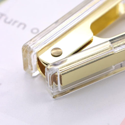 Clear Acrylic Body Stapler, Bright Yellow Gold Tone, Includes Staples Remover Set for Desktop Executive Use