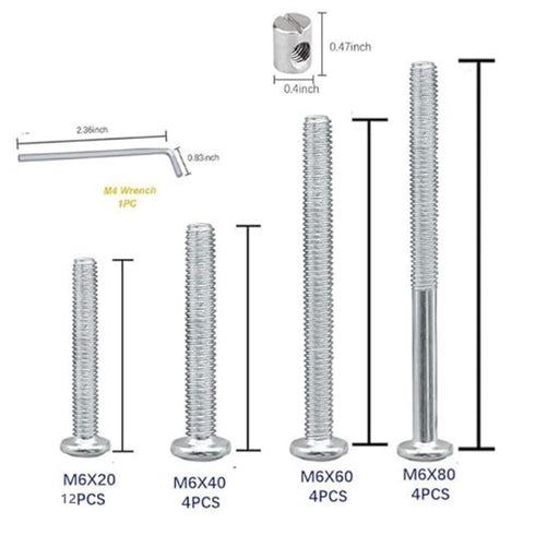 Lhazemu 28Set Kit-M6x20mm/40mm/60mm/80mm Crib Screws Baby Bed Crib Screws Hardware Replacement Bunk Bed Bolts Hex