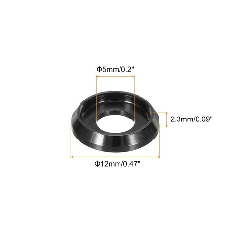 MECCANIXITY M5 Cone Cup Countersunk Washers,Hole Dia 5mm/0.2" Aluminum Gaskets Cup Head Washer Gasket for Screw RC/FPV/PC/Drone/Mechanical Accessories Model Parts,Pack of 60(Black)