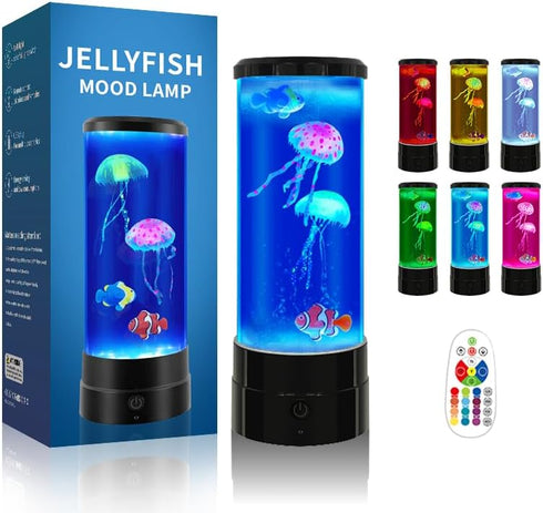 FineLiMoLa Jellyfish Lamp 12"-Black Minimalist Cylinder Table Lamp with 2 Large Jellyfish &