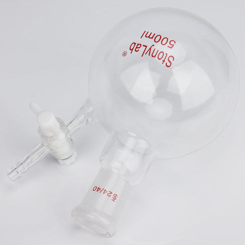 stonylab Borosilicate Glass Reaction Flask, Single-Neck with 24/40 Joint and PTFE Stopcock Valve, 500 ml