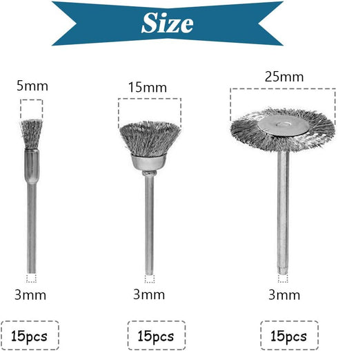 Mesee 45Pcs Steel Wire Brushes Wheels Set with 1/8" Shank for Rotary Tool Buffing Cleaning