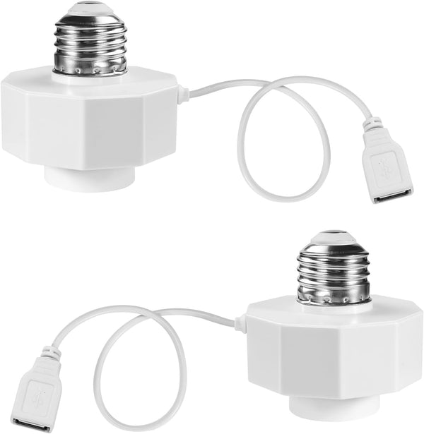E26 Socket USB Adapter 5V 1.5A, Charger AC110~240V to USB 5V 1.5A for Smart Cameras, Battery Cameras, 2 Pack