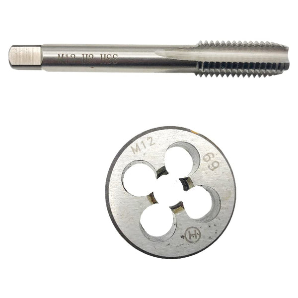 M12x1.75 Tap Die Set, Right Hand Machine Tool Screw, M12 X 1.75 Thread Tap & Round Die for Cutting