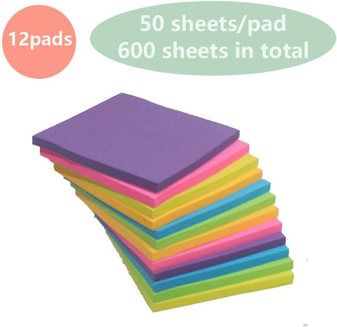 Sticky Notes, 3x3 Inches, Self-Stick Note Pads for Home, Office, School, Notebook (12)