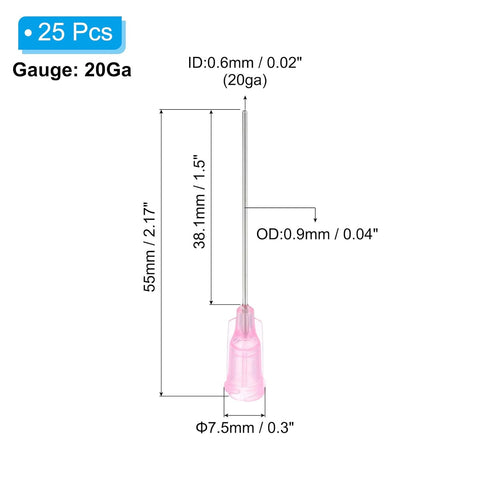 PATIKIL 20Ga x 1.5 Inch Dispensing Needle Tips, 25Pcs Stainless Steel and Plastic Glue Needle Tube Blunt Tips with Luer Lock for Glue Oil Applicator, Pink