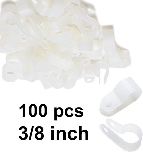 100 Pack 3/8 inch Rope Light Clips, with Stainless Steel Screws, Cable Clip Wire Clamp for Wire Management, P-Type