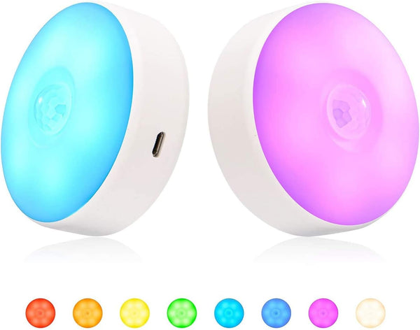 Motion Sensor LED Night Light, Rechargeable, 8 Colors, 3 Modes, for Bedroom,