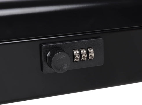 Cash Box with Combination Lock, Durable Metal Cash Box with Money Tray, Security Locker with Cable, Black