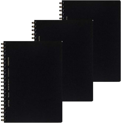Kokuyo Soft Ring Notebook, Business, 5mm Grid, 70 Sheets, Black (B6), 3 Pack