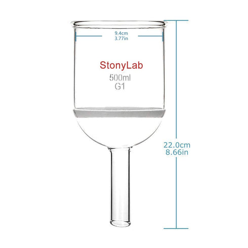 StonyLab Borosilicate Glass Buchner Filtering Funnel, Coarse Frit(G1), 94mm Inner-Diameter, 500ml
