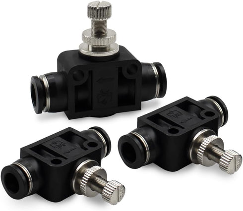 3 Pcs 6mm Tube OD Air Flow Control Valve, Union Pneumatic Speed Control Flow Controller, Push to Connect