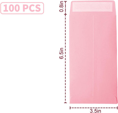 Cash Envelopes 100 packs 3.5x6.5 inches, pink envelopes, coin envelopes, seed envelopes, colored envelopes Cash, suitable for budgets, checks, coins, jewelry, small items by xflyxin
