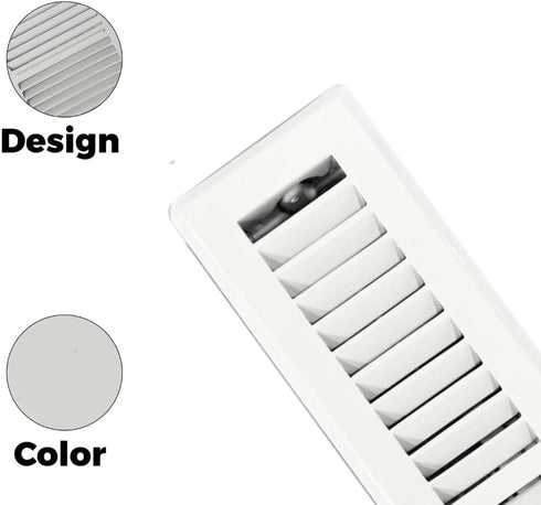 Precision Flow 2"x 10" Steel Floor Register - 2 Way Louvered Design,Glacier White Finish - Premium Home Vent Covers, Durable & Decorative - Fits 2"x10" Duct Openings, Easy Installation
