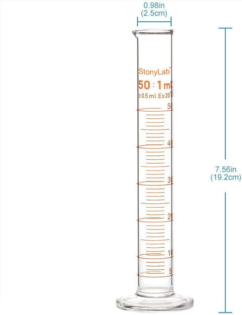 StonyLab 2-Pack 50ml Borosilicate Glass Graduated Measuring Cylinder