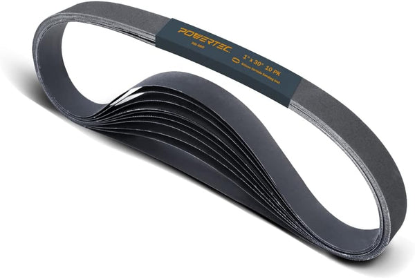 POWERTEC 1x30 Sanding Belts, 10PK, 320 Grit Silicon Carbide for Belt Grinder, Woodworking, Metalworking