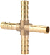 5pcs Brass Cross Fitting - 4 Way Brass Hose Barb Connector Joint for Air, Water, Oil, Gas, Fuel (6mm)