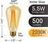 Euri Lighting VST19-3020ea Dimmable LED ST19 Filament Bulb, 5.5W (60W Equivalent), Warm White 2200K, E26, 120V