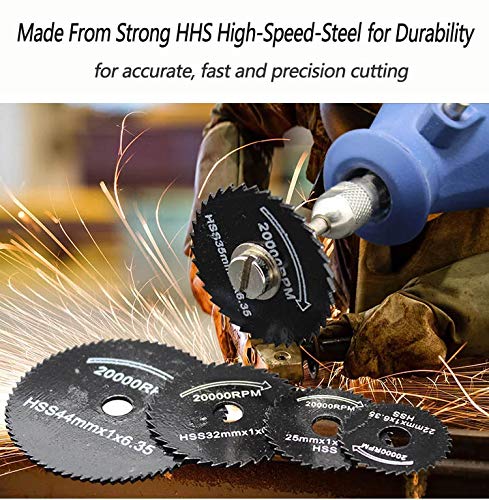 6 Pcs Rotary Drill Saw Blades, Steel Saw Disc Wheel Cutting Blades with 1/8" Straight Shank Mandrel
