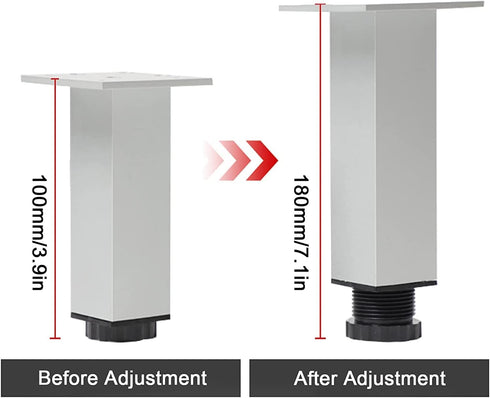 TXGJWRA 4 Table,B,Silver-12cm(4.7in) Thickened Furniture Legs Pieces,Square Metal feet,Aluminum Alloy Support Legs,DIY