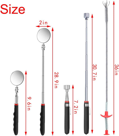4 Pack Telescoping Magnet Pick-up Tool Set, Retrieving Telescoping Magnet Pickup Tools and Inspection Mirror